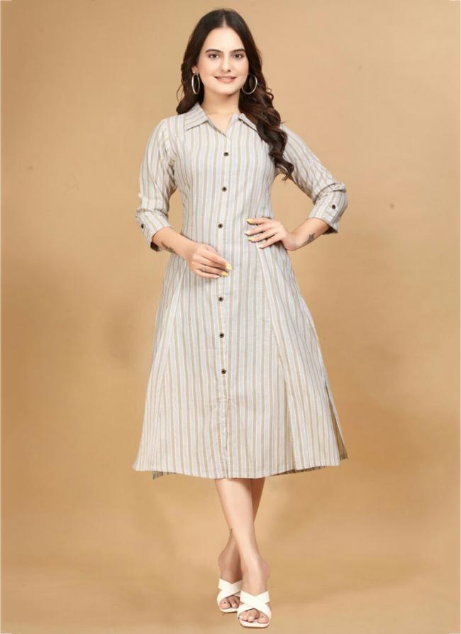 Cotton Off White Casual Wear Printed Readymade Gown